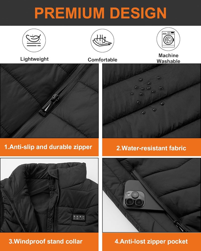 Techstuph Heated Vest for Men & Women, No Battery Pack, 4 Switch Controls, Windproof Lightweight Polyester for Work, Cycling - Image 3